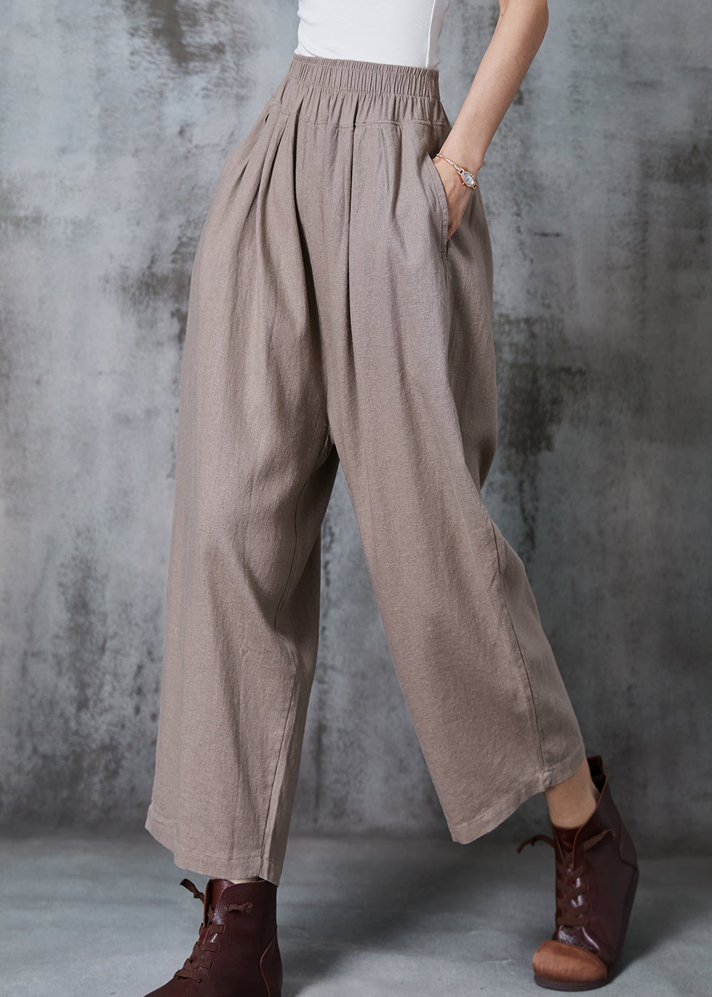 Italian Khaki Oversized Linen Harem Pants Summer