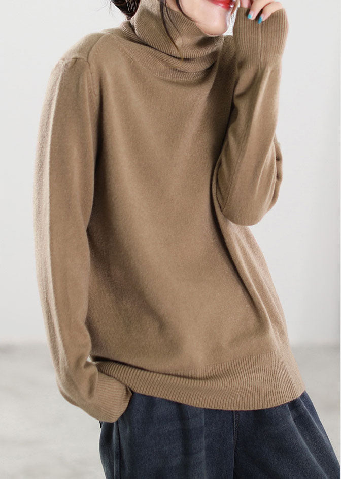 Italian Khaki Turtle Neck  Knit Sweaters Winter