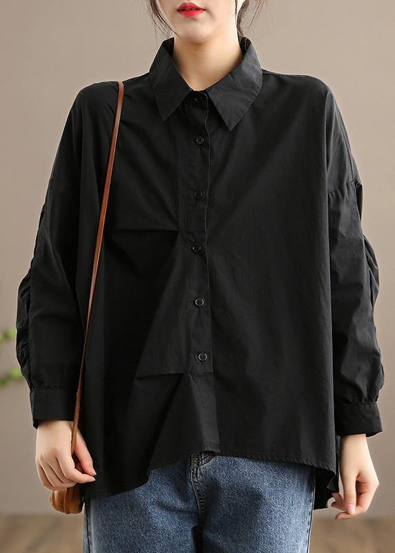 Italian Lapel Button Down Spring Blouse Design Black Shirts