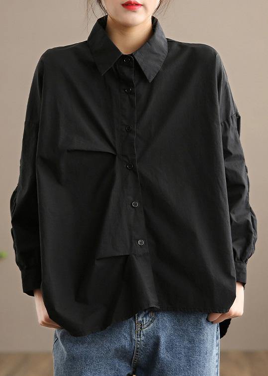 Italian Lapel Button Down Spring Blouse Design Black Shirts