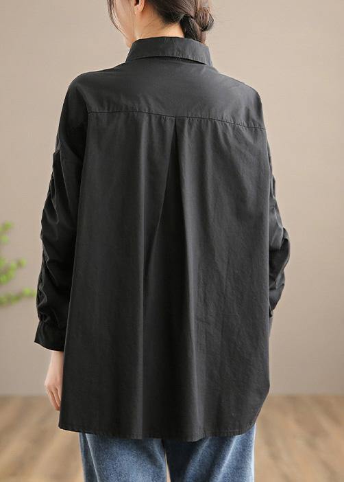 Italian Lapel Button Down Spring Blouse Design Black Shirts