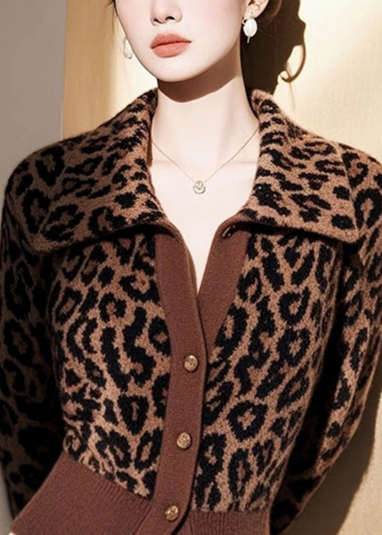 Italian Leopard Peter Pan Collar Button Knit Cardigans Spring