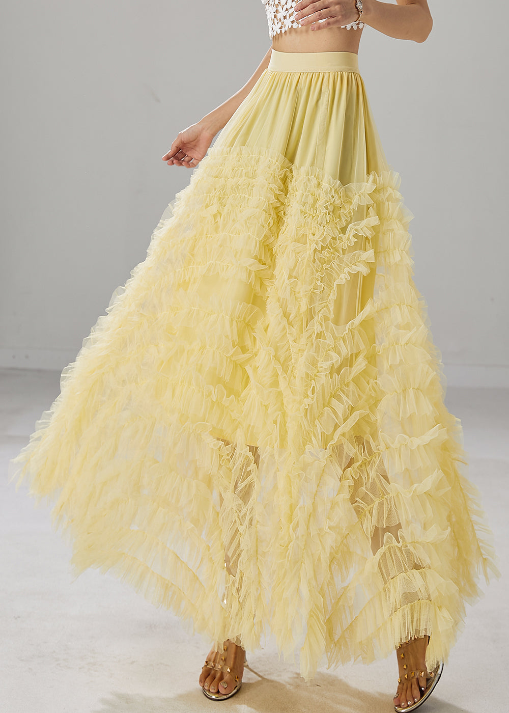 Italian Yellow Ruffled Exra Large Hem Tulle Skirts Fall