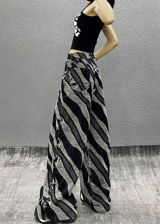 Italian Zebra Pattern Pockets Denim Wide Leg Pants Spring