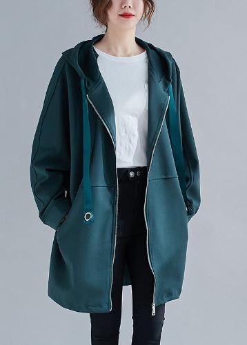 Italian blackish green Fashion Long coats Photography hooded zippered outwears