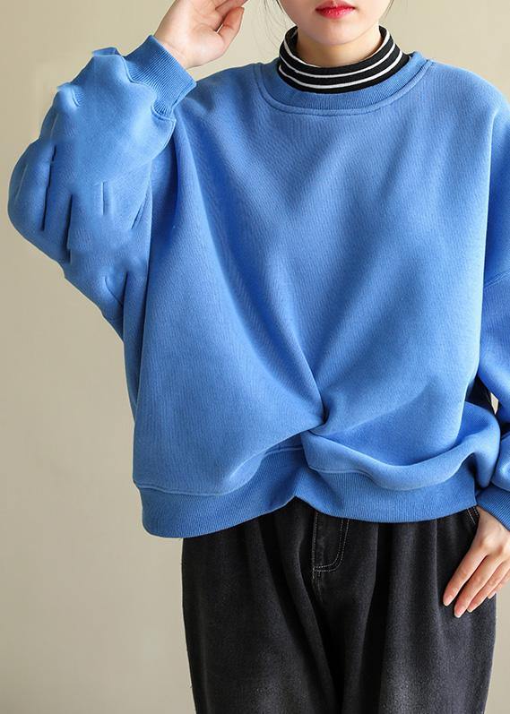 Italian blue cotton blouses for women false two pieces Knee spring Sweatshirt