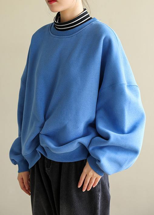 Italian blue cotton blouses for women false two pieces Knee spring Sweatshirt