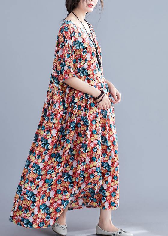 Italian floral cotton Robes o neck Cinched Maxi summer Dress