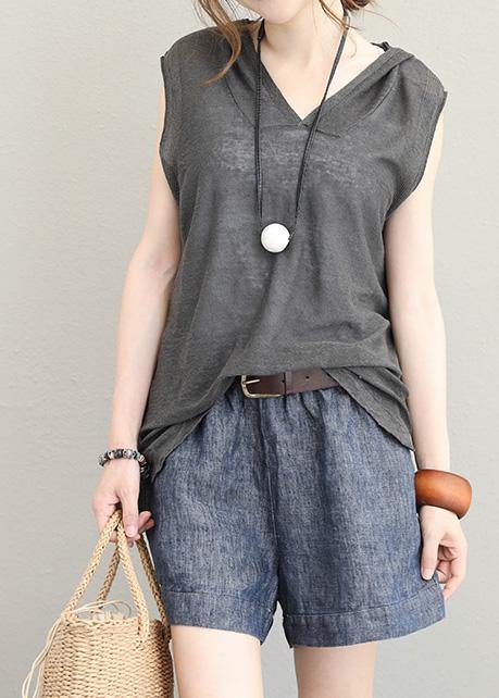 Italian hooded cotton shirts women design dark gray shirts summer