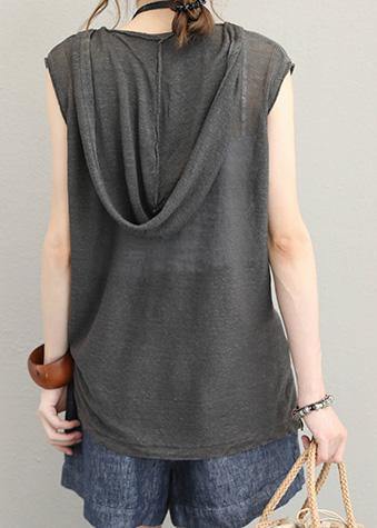 Italian hooded cotton shirts women design dark gray shirts summer