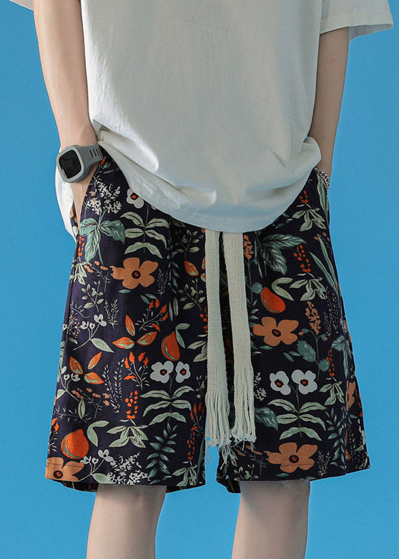 Japanese Style Green Print Beach Vacation Men's Shorts Summer