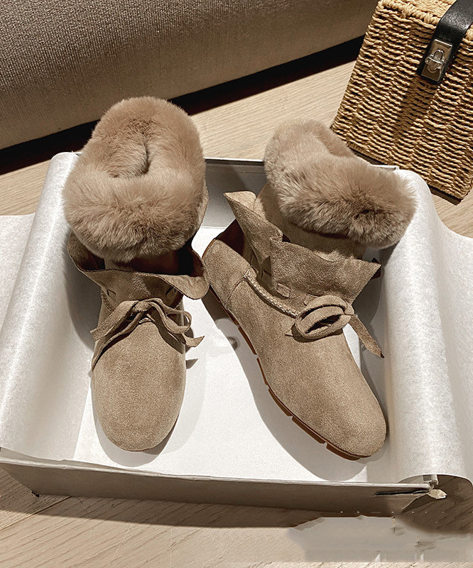 Khaki Comfy Warm Suede Fuzzy Wool Lined Splicing Boots