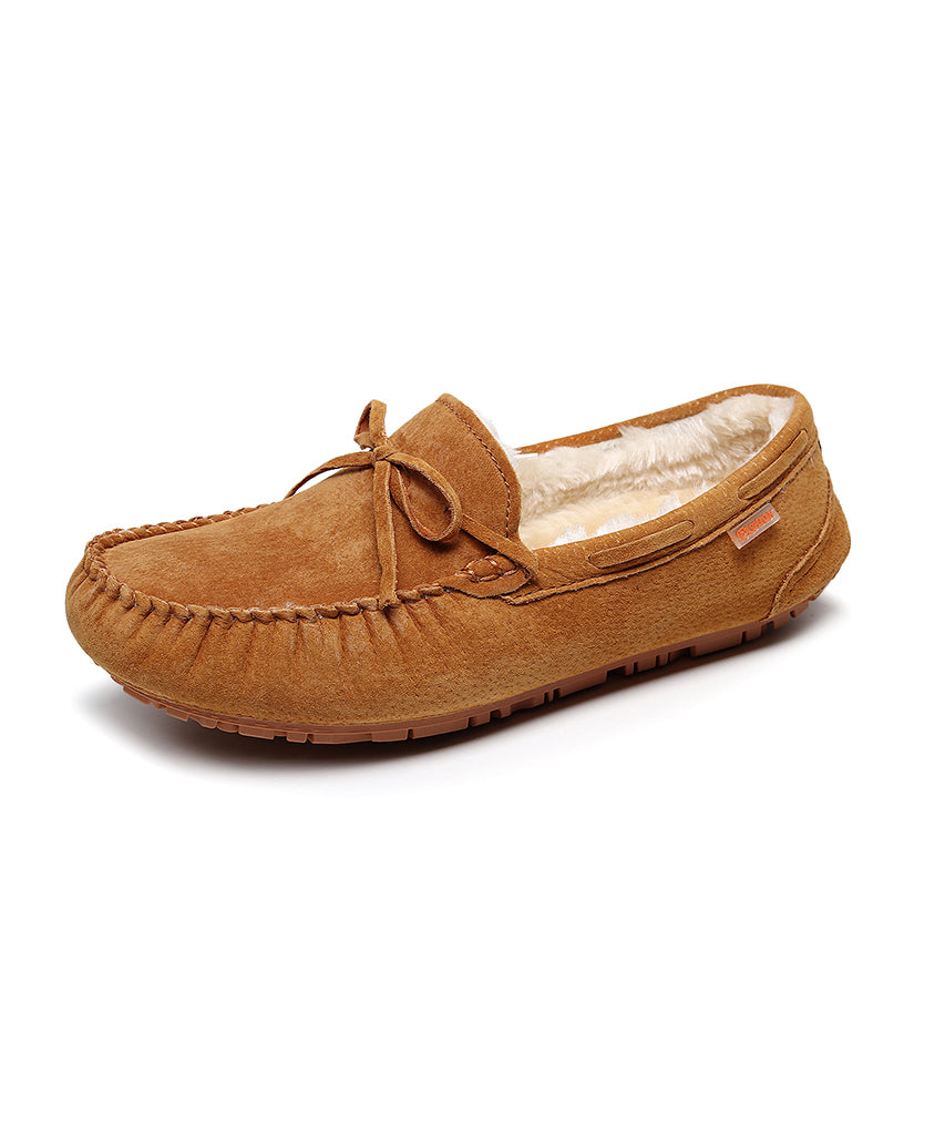 Light Brown Penny Loafers Splicing Fuzzy Wool Lined