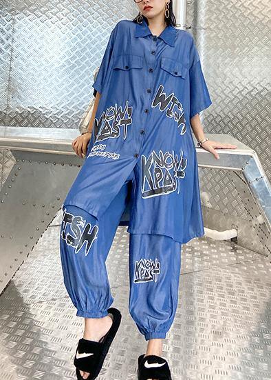 Lightweight and cool summer blue suit women fashion  short sleeve + pants two-pieces