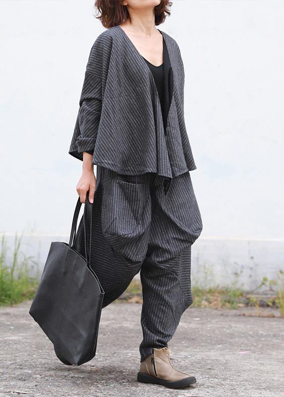 Literary Autumn Lady Grey Woolen Set Short Jacket + Irregular Casual Pants