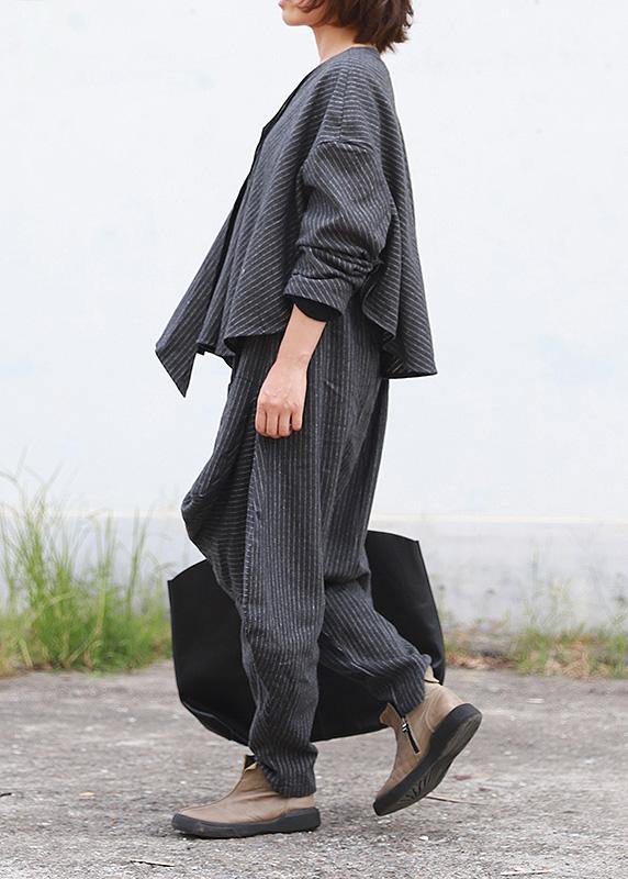 Literary Autumn Lady Grey Woolen Set Short Jacket + Irregular Casual Pants