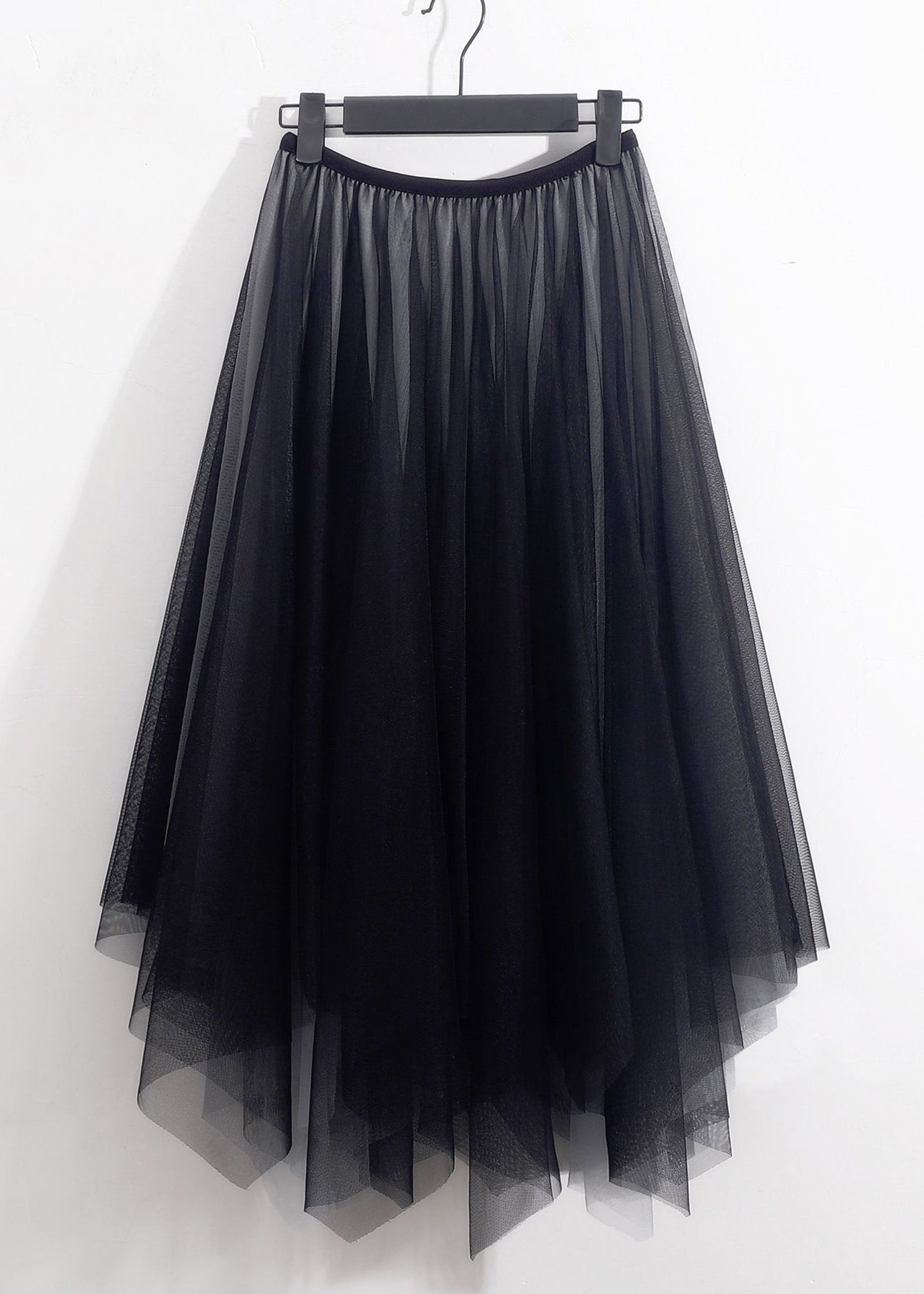 Loose Black Asymmetrical High Waist Tulle Skirt Summer