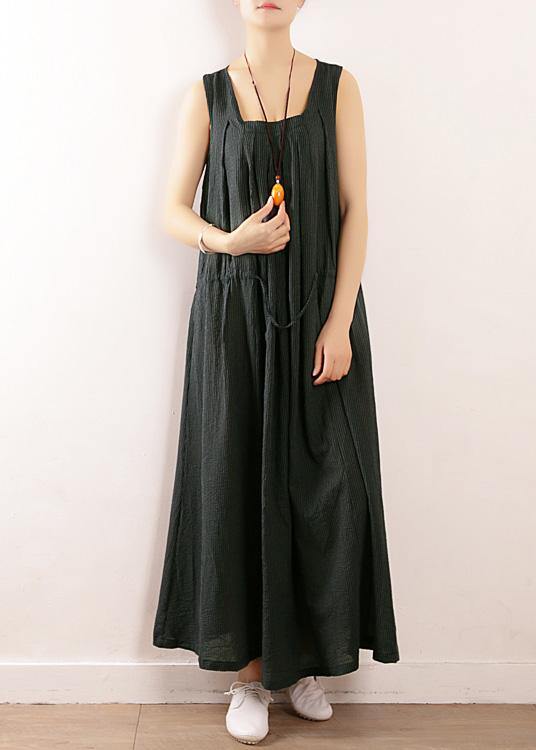 Loose Black Party Dress Summer Sleeveless Linen Dress