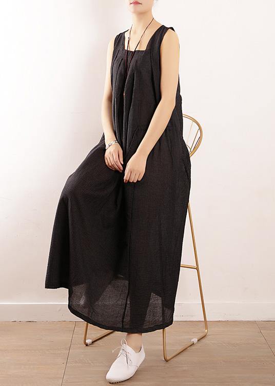 Loose Black Party Dress Summer Sleeveless Linen Dress