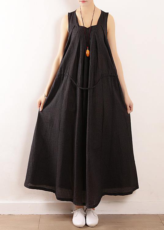 Loose Black Party Dress Summer Sleeveless Linen Dress