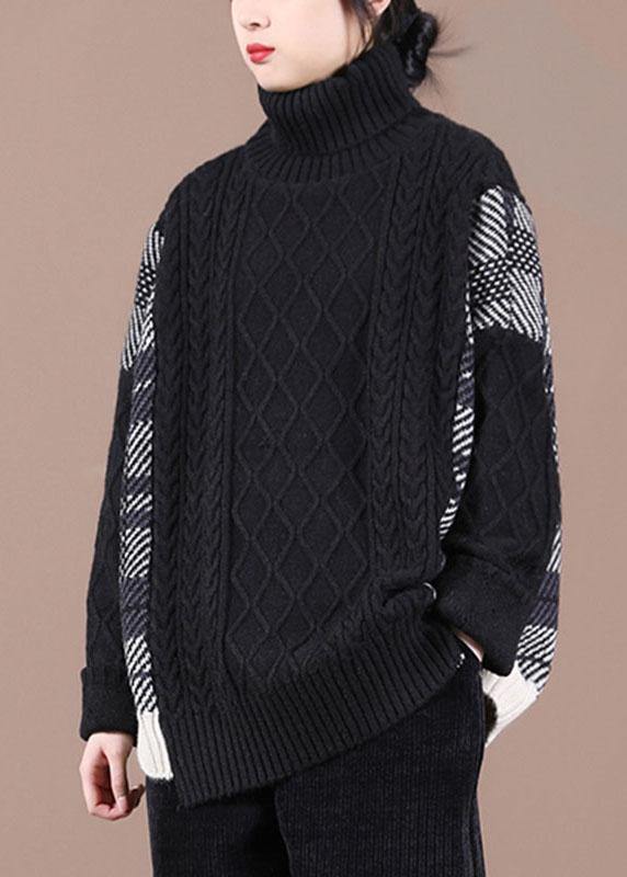 Loose Black Patchwork Fall Knit Sweater