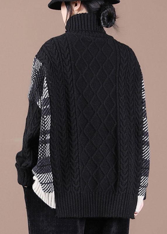 Loose Black Patchwork Fall Knit Sweater