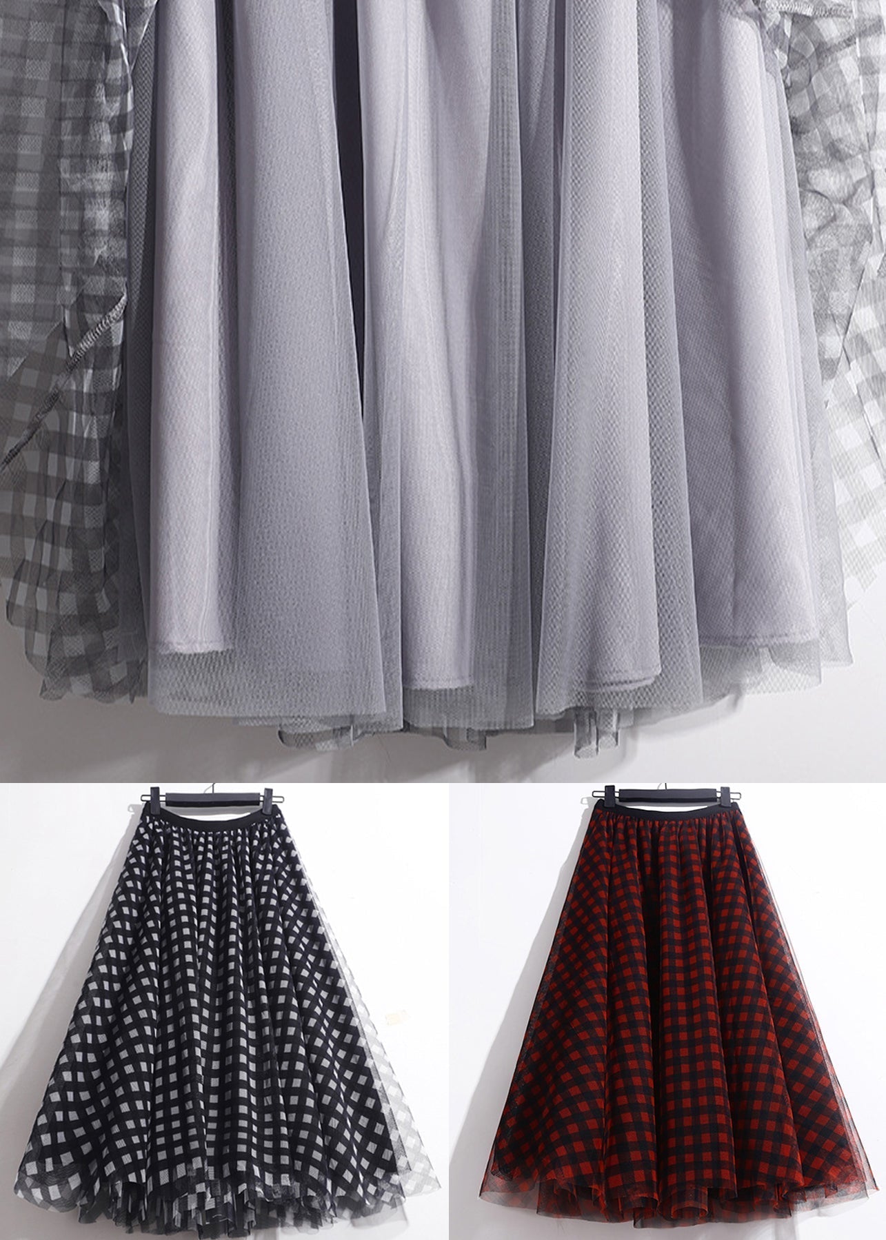 Loose Black Plaid High Waist Tulle Skirts Summer