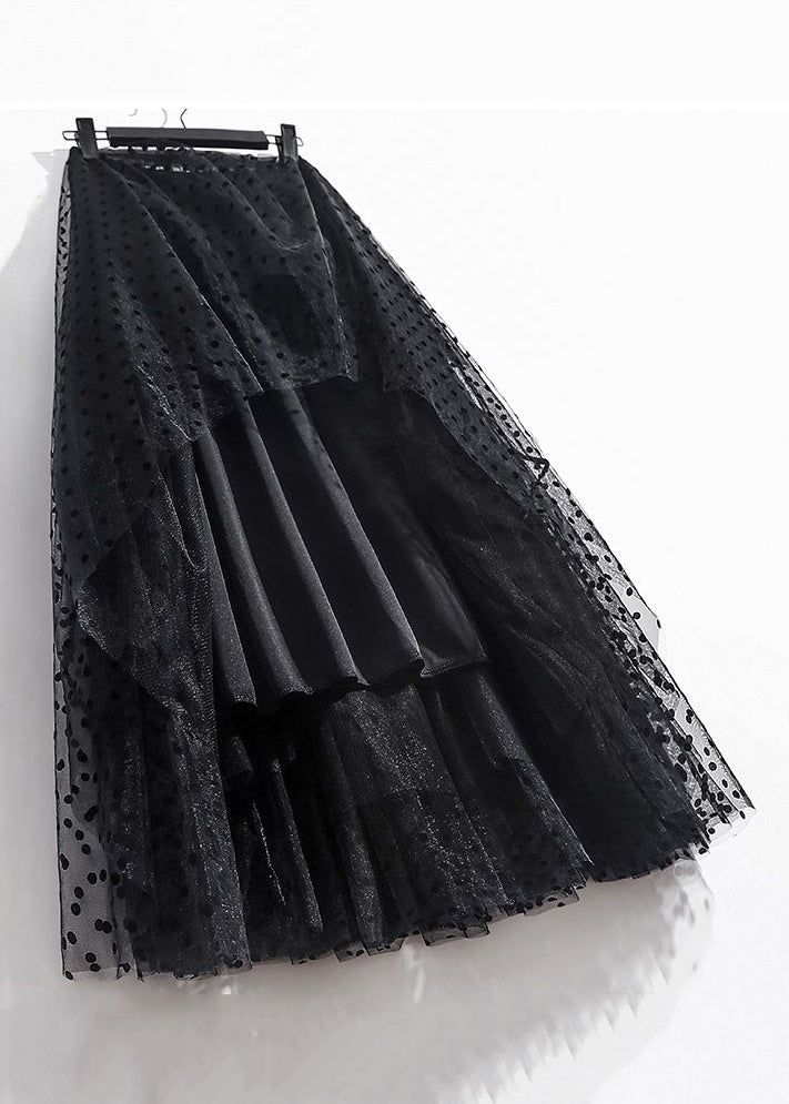 Loose Black Print Elastic Waist Tulle Skirts Summer