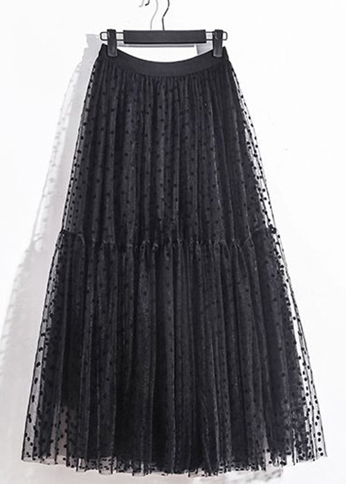 Loose Black Print Elastic Waist Tulle Skirts Summer