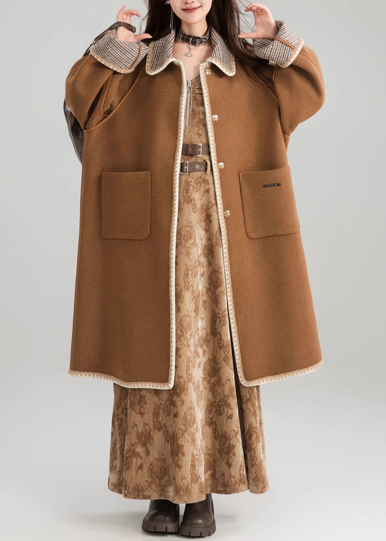 Loose Coffee Button Wear On Both Sides Woolen Coats Spring