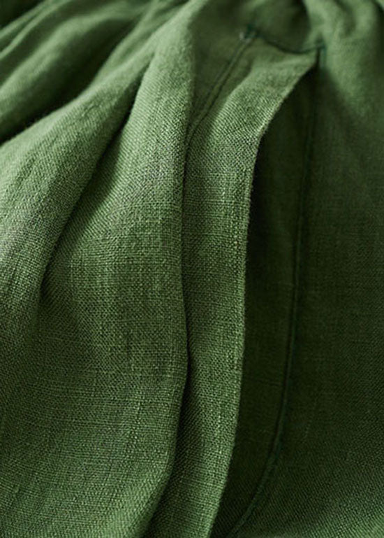 Loose Green Embroideried Pockets Patchwork Linen Shorts Summer