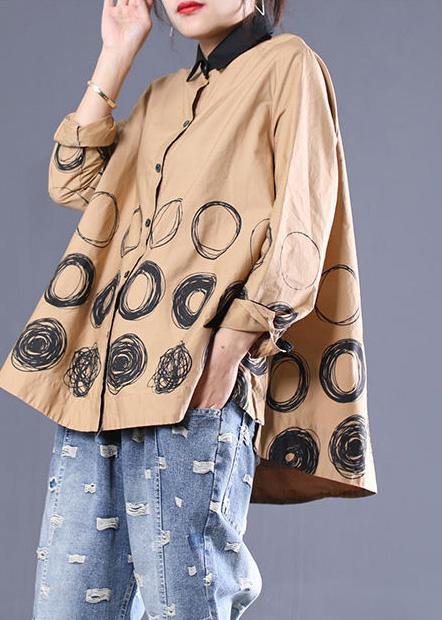 Loose Khaki Dotted Clothes For Women Patchwork Shirt