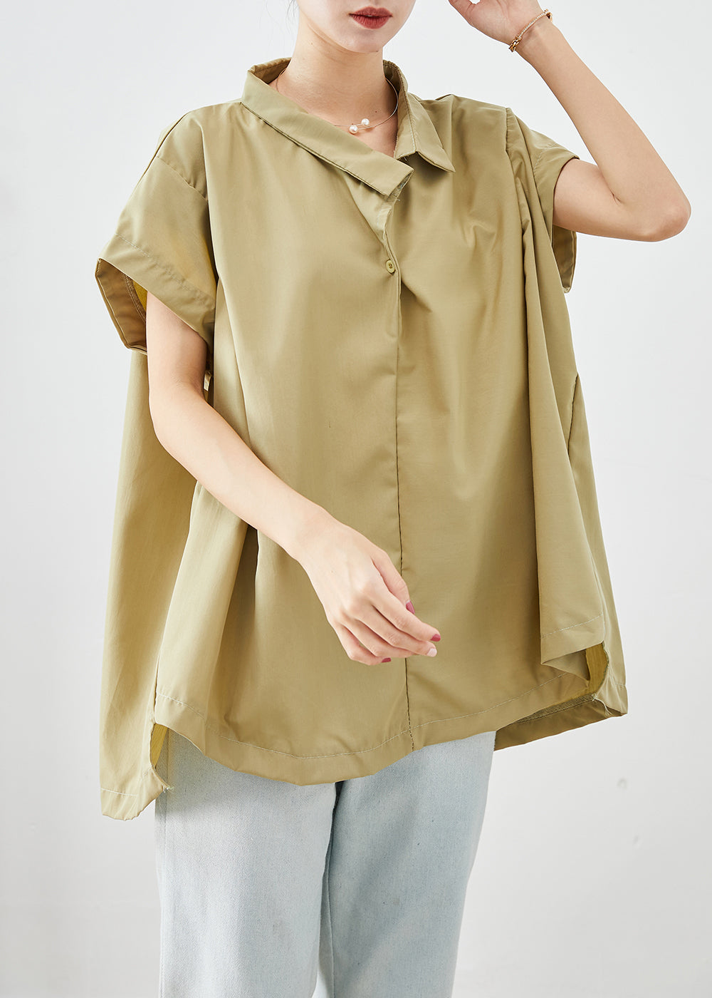 Loose Khaki Oversized Spandex Shirt Tops Summer