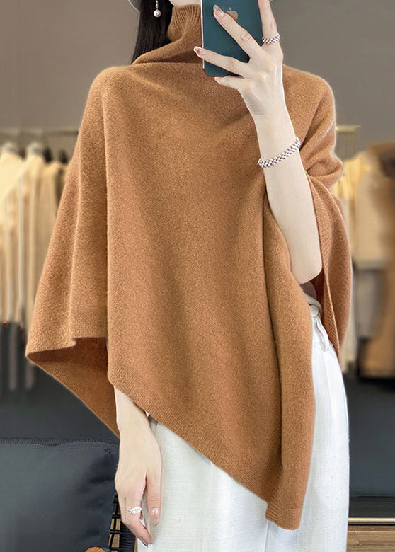 Loose Khaki Turtleneck Solid Woolen Cape Sweaters Spring