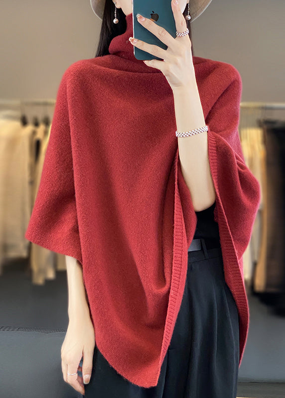 Loose Khaki Turtleneck Solid Woolen Cape Sweaters Spring