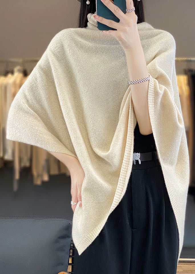 Loose Khaki Turtleneck Solid Woolen Cape Sweaters Spring