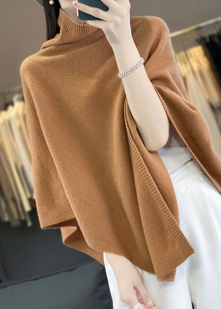 Loose Khaki Turtleneck Solid Woolen Cape Sweaters Spring