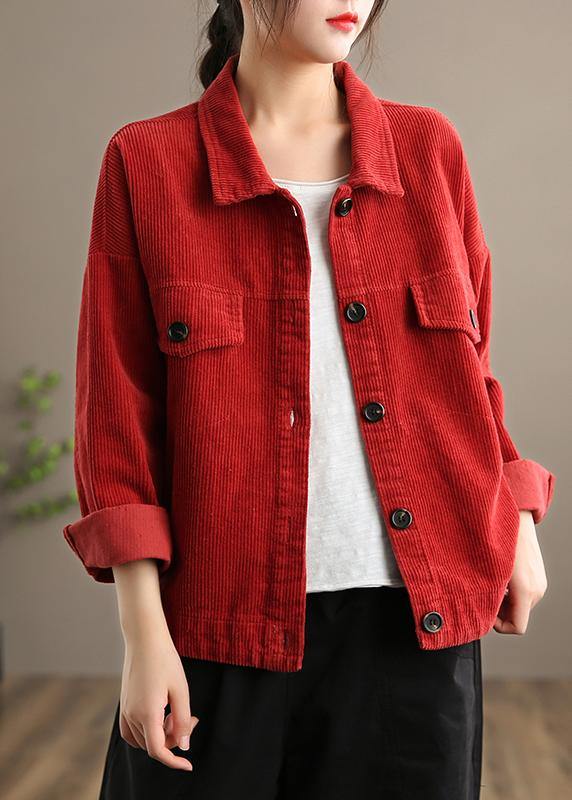 Loose Lapel Button Down Fine Coats Women Red Short jackets