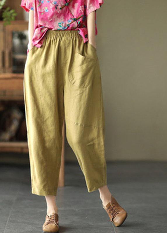 Loose Light Green Pockets Summer Pants Linen