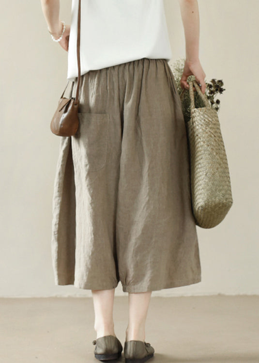 Loose Linen Colour Elastic Waist Wide Leg Pants Summer