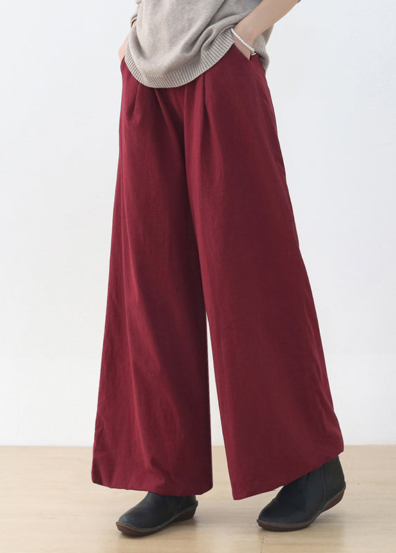 Loose Mulberry Button Pockets Linen Wide Leg Pants Winter