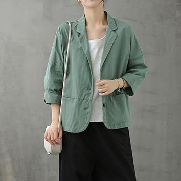 Loose Notched Button Down fall top Inspiration green blouses