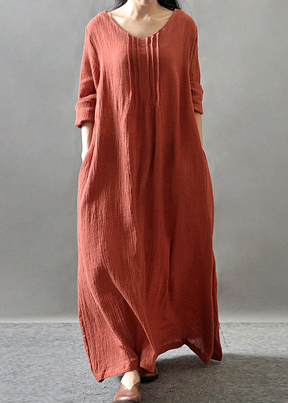 Loose Orange O-Neck Long Dress Spring