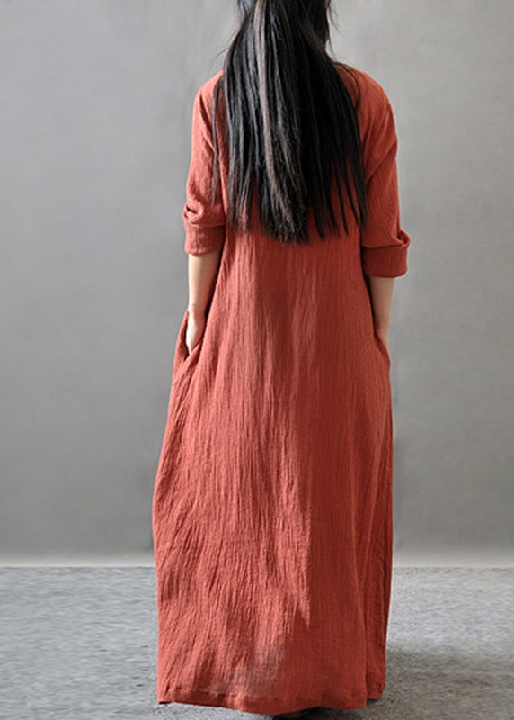 Loose Orange O-Neck Long Dress Spring