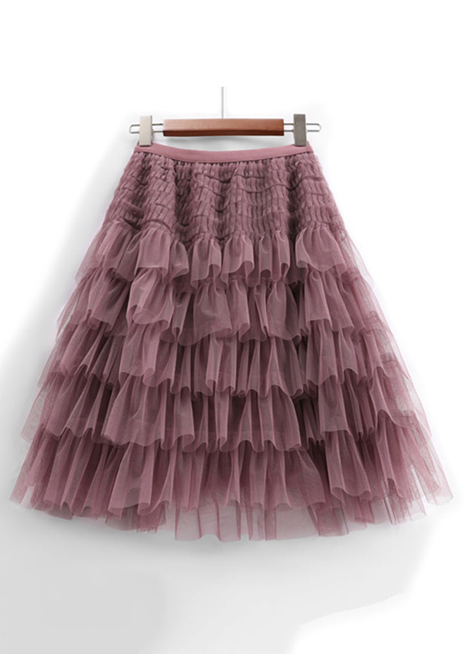 Loose Purple Wrinkled Elastic Waist Tulle Skirts