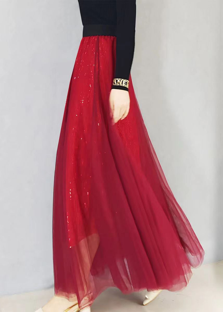 Loose Red Sequins Exra Large Hem Tulle Skirts Spring