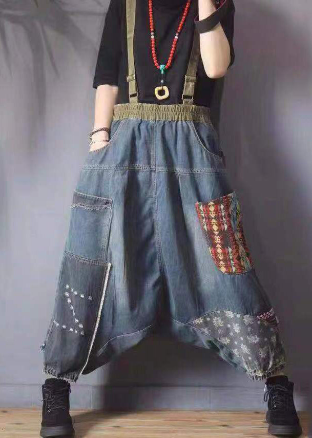 Loose Retro Blue Pockets Denim Carpenter Pants Fall