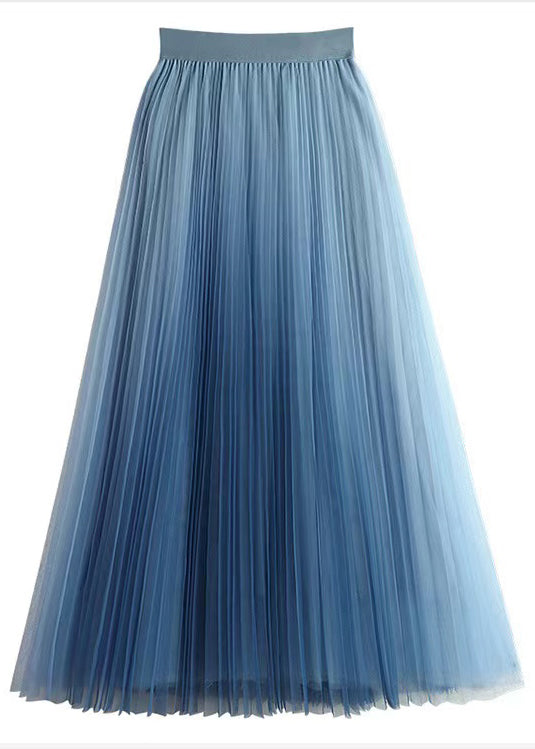 Loose Sky Blue Wrinkled High Waist Tulle Skirt Summer