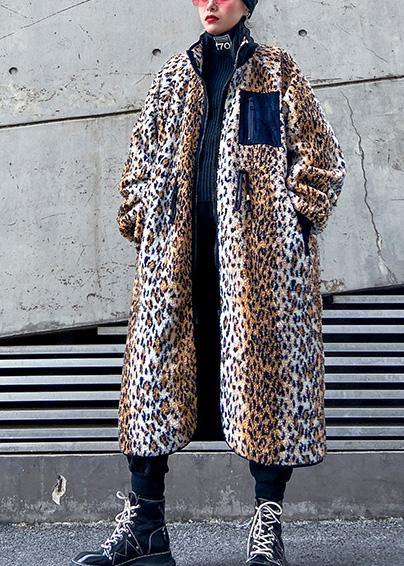 Loose Square Collar zippered fine fall coats women Leopard coats