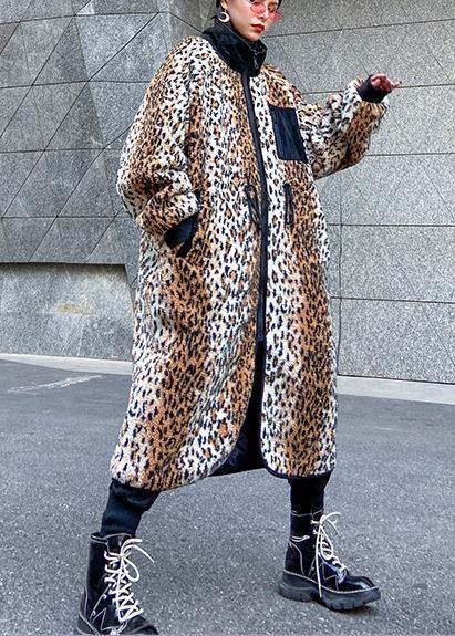 Loose Square Collar zippered fine fall coats women Leopard coats